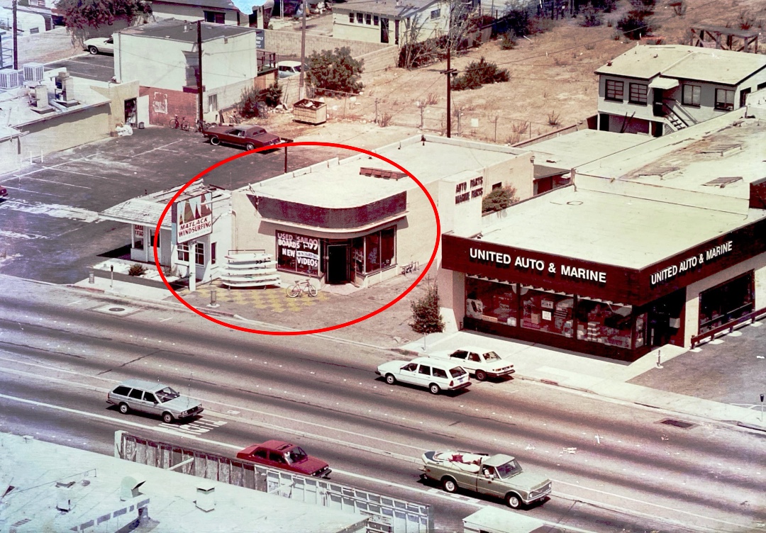 Early 1980s Aerial Photo of Bruce Matlack's Windsurfing Shop in Newport Beach, CA